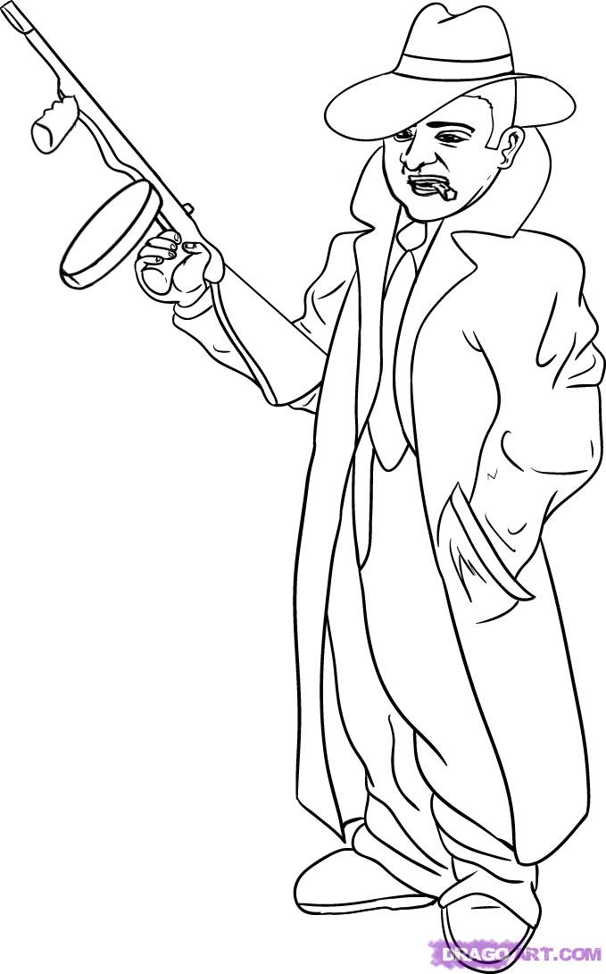 679x1090 How To Draw Gangster, Step - Gangster Drawings Pictures