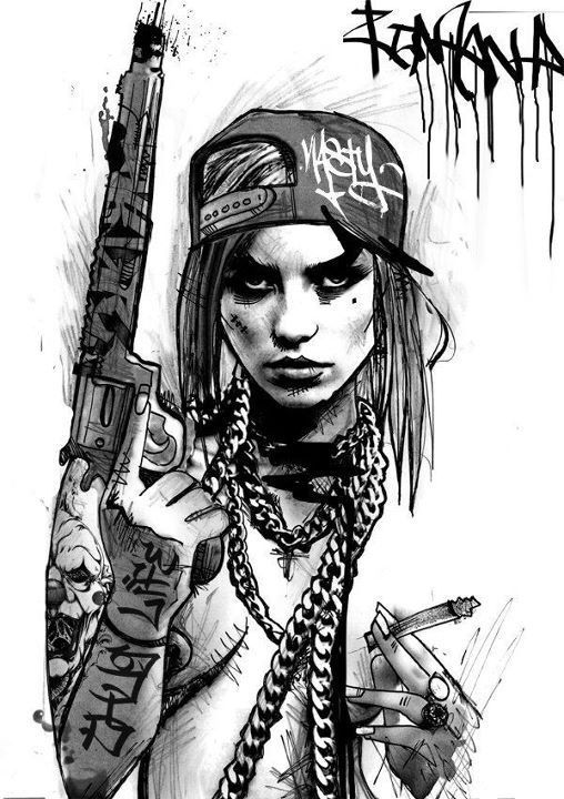 Gangster Drawing Gangsta Girl Coloring Drawings Pages Pencil Line Gun ...