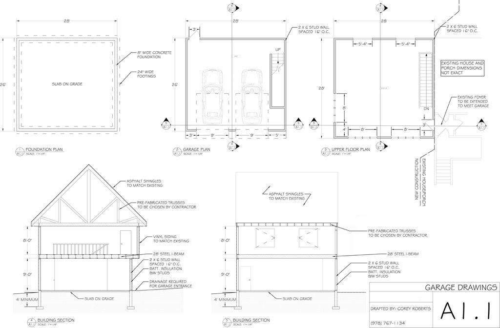 1024x672 garage drawings construction drawings for a garage - Garage Drawings