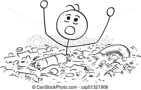 450x288 Man Drowning In Waste Garbage Dump Cartoon Stick Man Illustration - Garbage Drawing