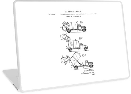 558x400 garbage truck patent drawing blueprint laptop skins - Garbage Truck Drawing