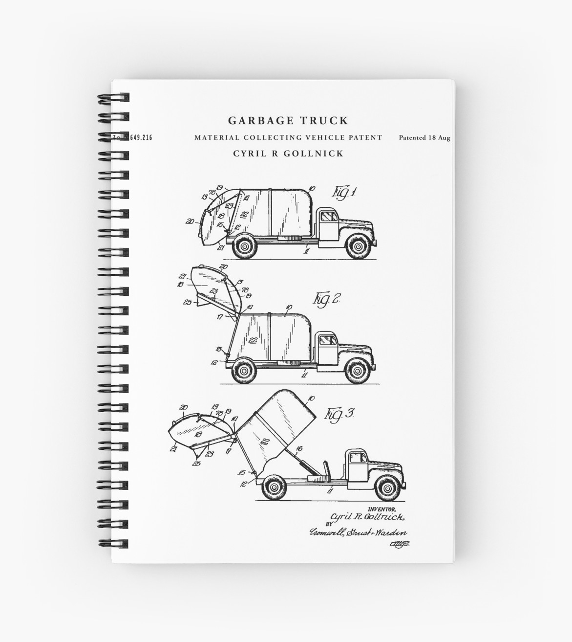 1171x1313 garbage truck patent drawing blueprint spiral notebooks - Garbage Truck Drawing