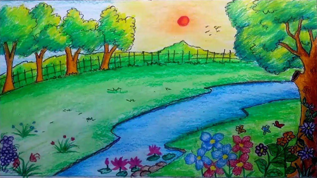 1280x720 How To Draw A Scenery Of Garden - Garden Drawing