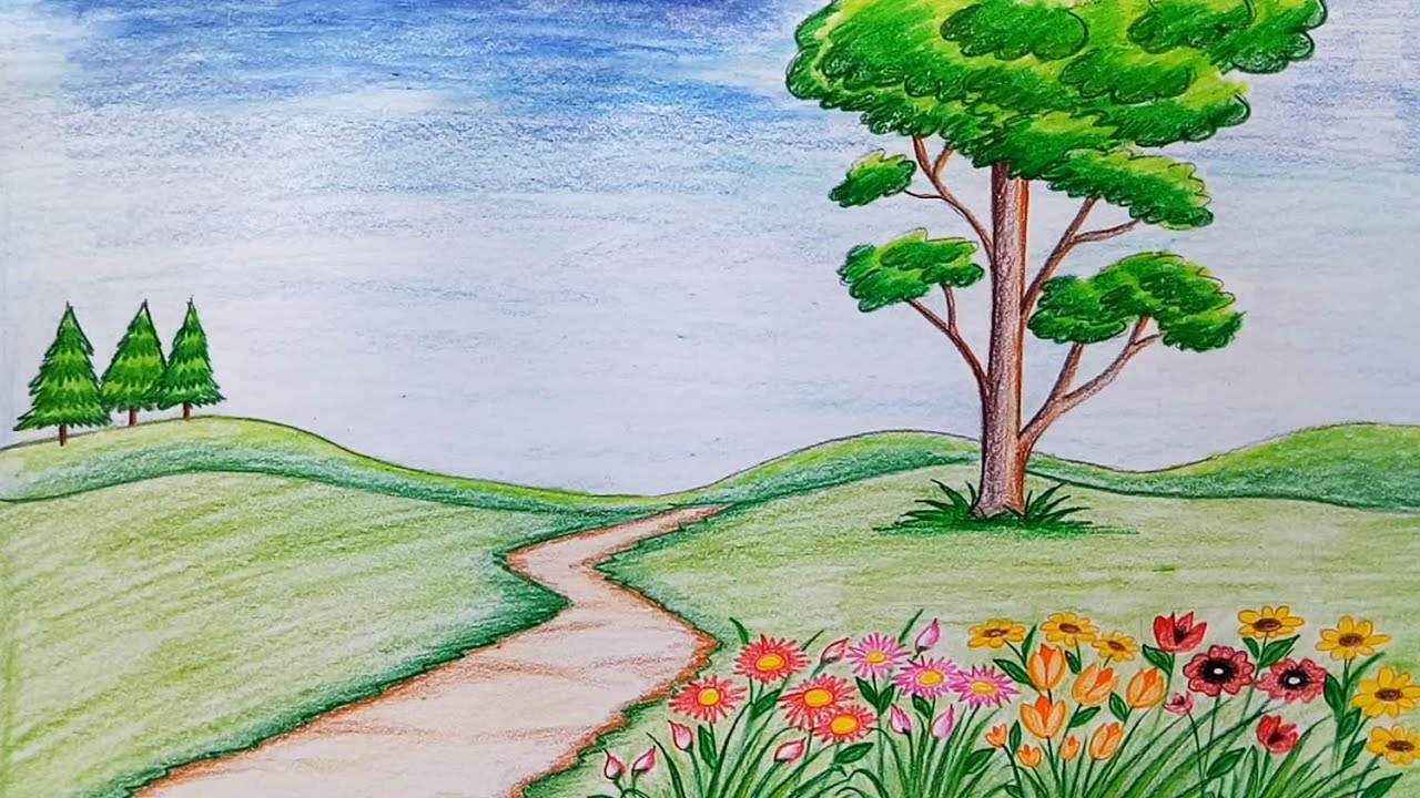 1280x720 How To Draw Scenery Of Flower Garden Step - Garden Drawing