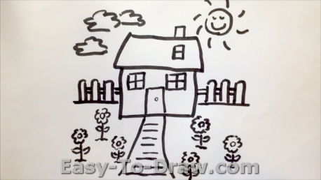 458x258 How To Draw A Cartoon Flower Garden For Kids Easy - Garden Drawing Easy