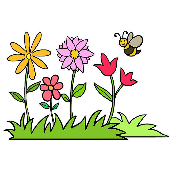 680x678 How To Draw A Flower Garden - Garden Drawing Easy