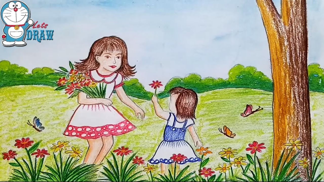 garden drawing for kids at paintingvalley | explore collection