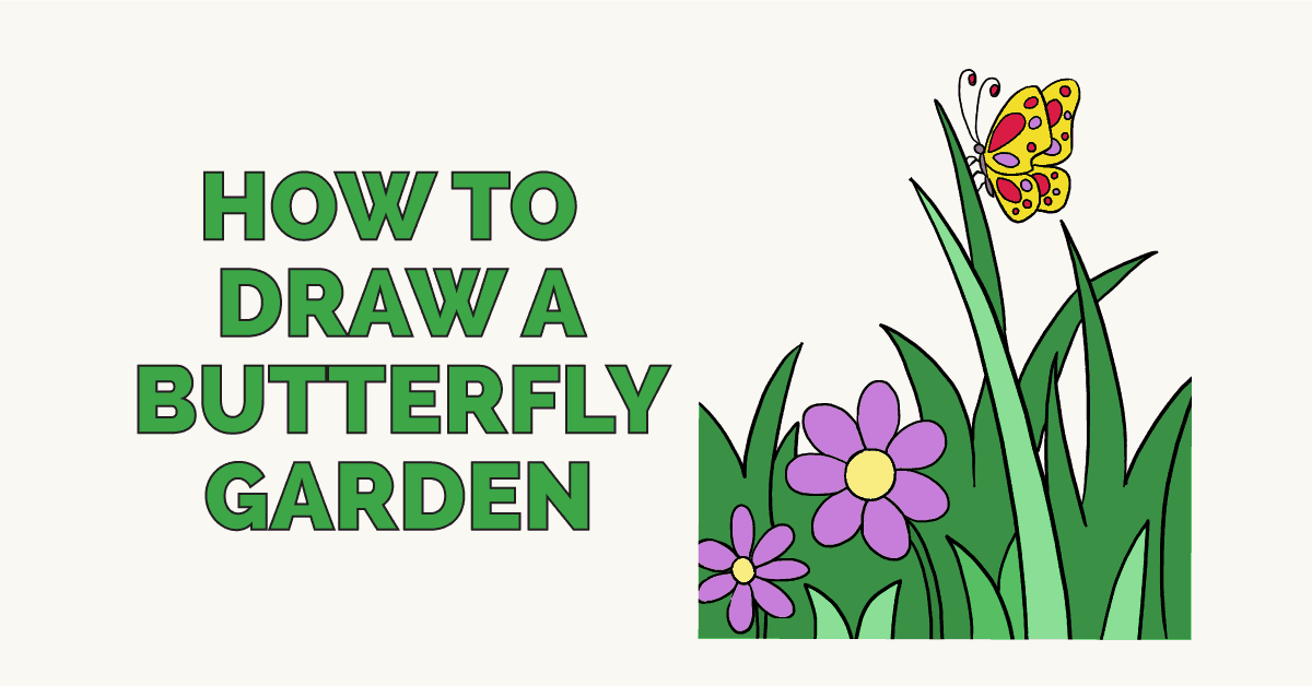 1200x628 How To Draw A Butterfly Garden - Garden Drawing Pictures
