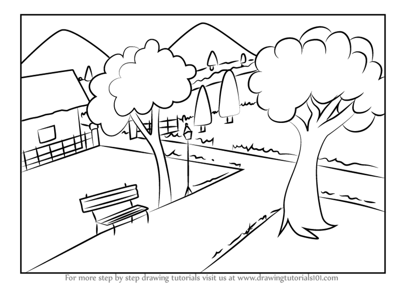 800x567 Learn How To Draw A Garden Scenery - Garden Drawing Pictures