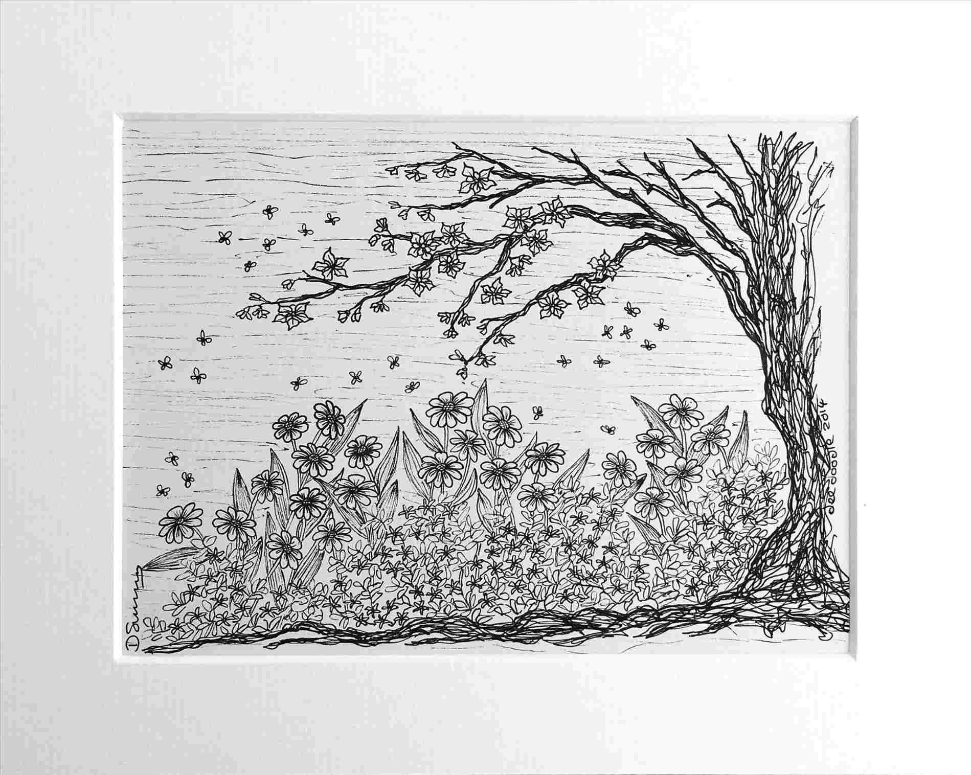1899x1516 Tree Pencil Drawing Of Flower Garden And Flower Drawing Black - Garden Drawing Pictures