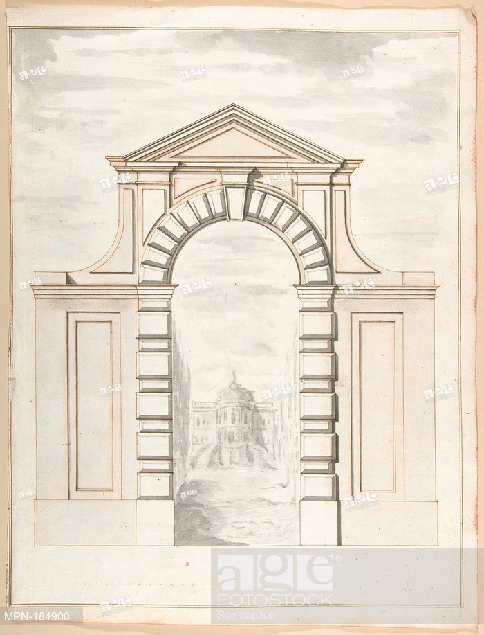 700x917 elevation of a garden gate showing a palazzo or villa - Garden Gate Drawing