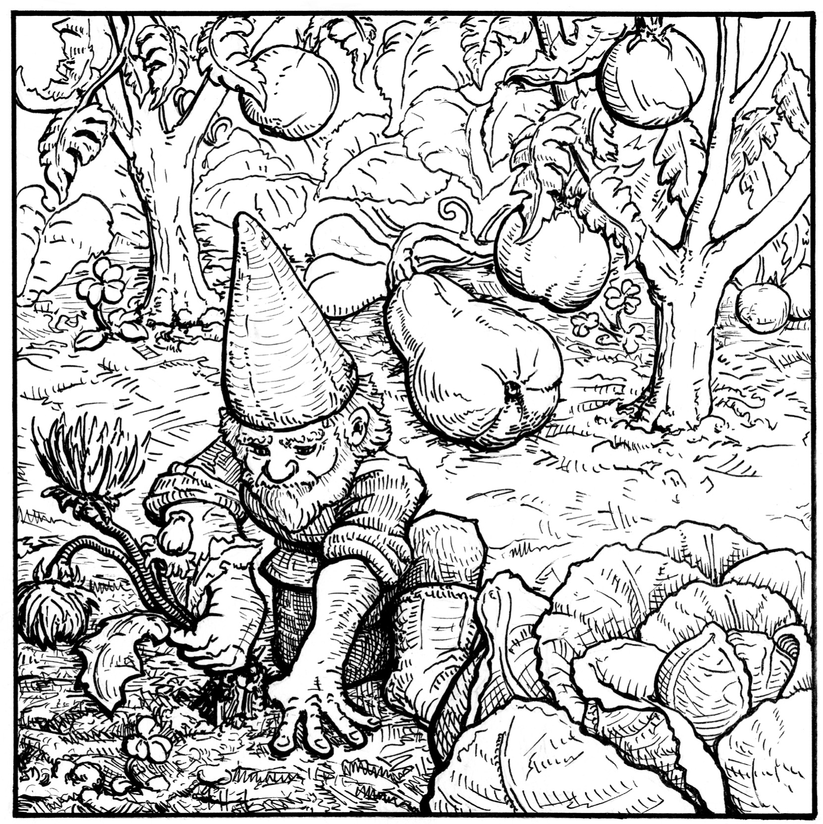 1661x1664 How To Draw A Garden Gnome - Garden Gnome Drawing