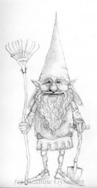 190x369 Edgar Noddle, The Head Of Her Garden Gnomes Pencil Sketch - Garden Gnome Drawing