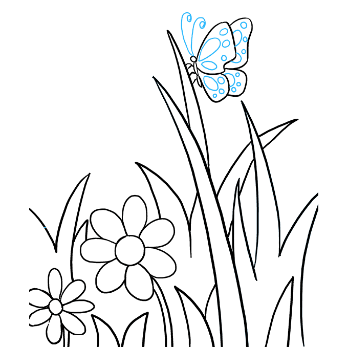 680x678 How To Draw A Butterfly Garden - Garden Line Drawing