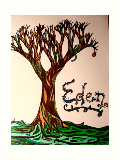 413x549 Garden Of Eden Drawing Art Prints - Garden Of Eden Drawing