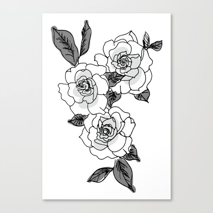 700x700 grayscale gardenias canvas print - Gardenia Drawing