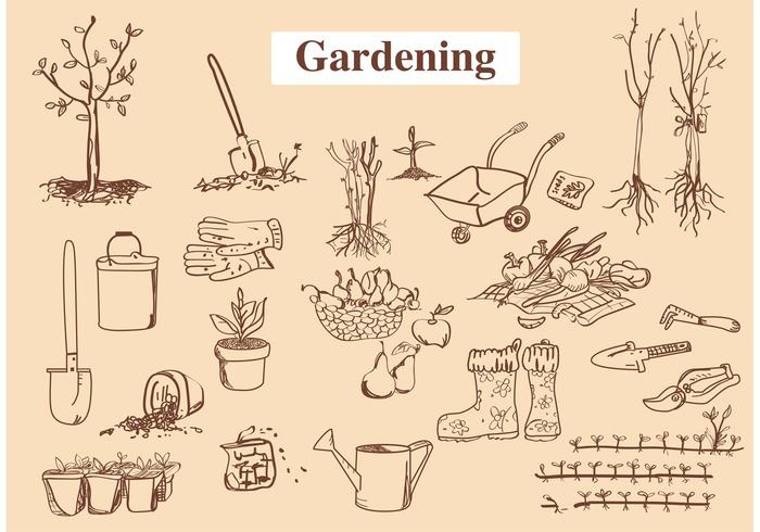 700x490 hand drawn garden tool vectors - Gardening Tools Drawing