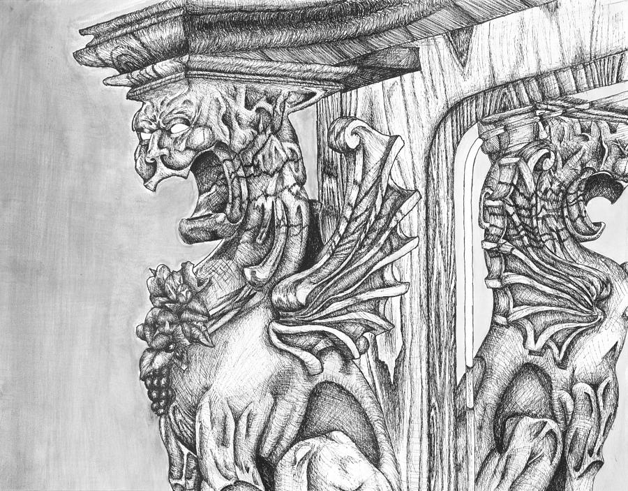 900x703 Gargoyle Desk Drawing - Gargoyle Drawing