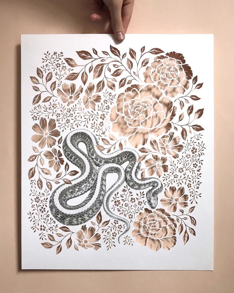 794x993 garter snake in garden etsy - Garter Drawing