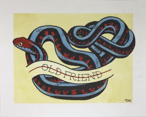 570x457 Garter Snake Old Friend Snake Art Traditional Tattoo Flash Etsy - Garter Snake Drawing