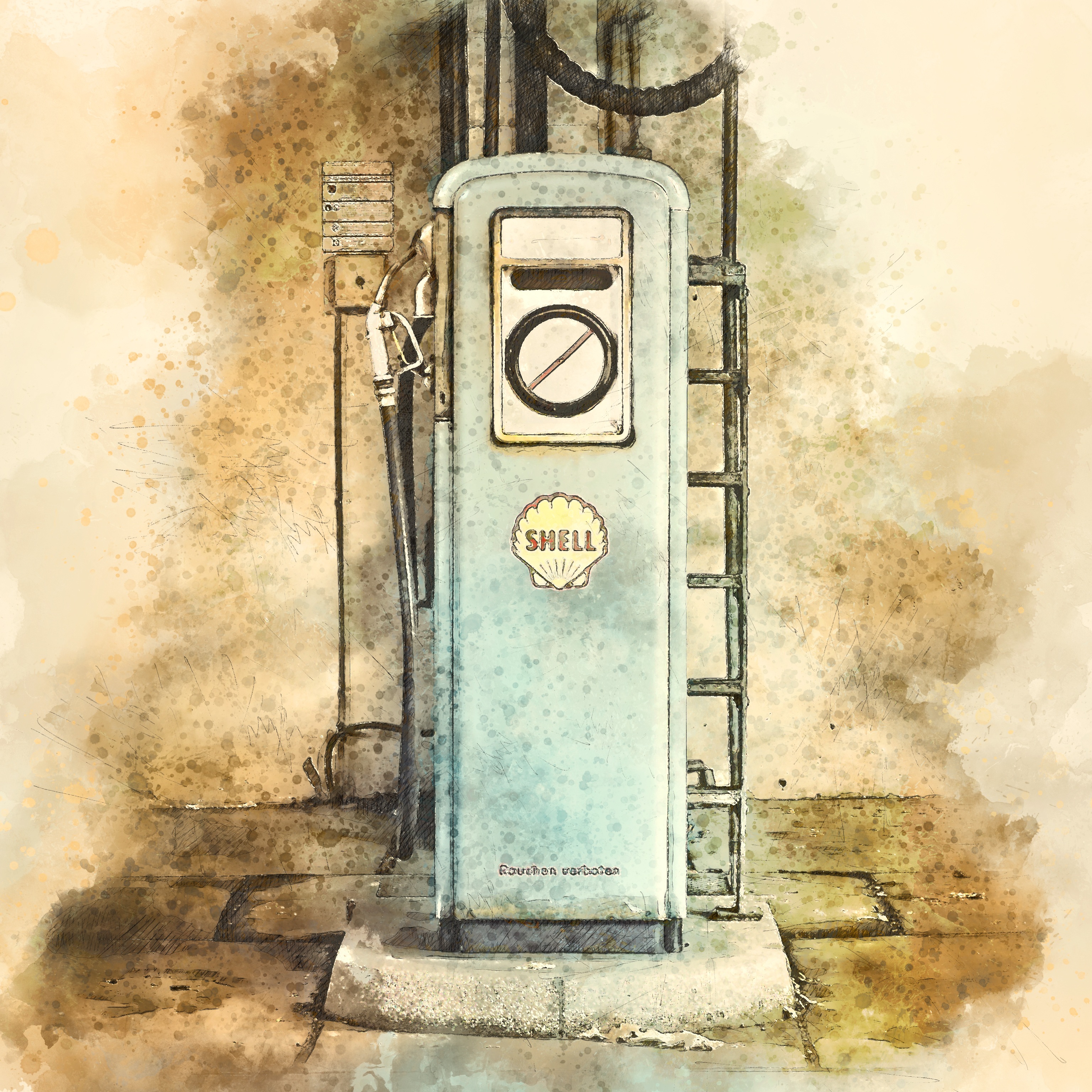 3072x3072 Free Images Vintage, Shell, Automotive, Energy, Gas Pump - Gas Drawing