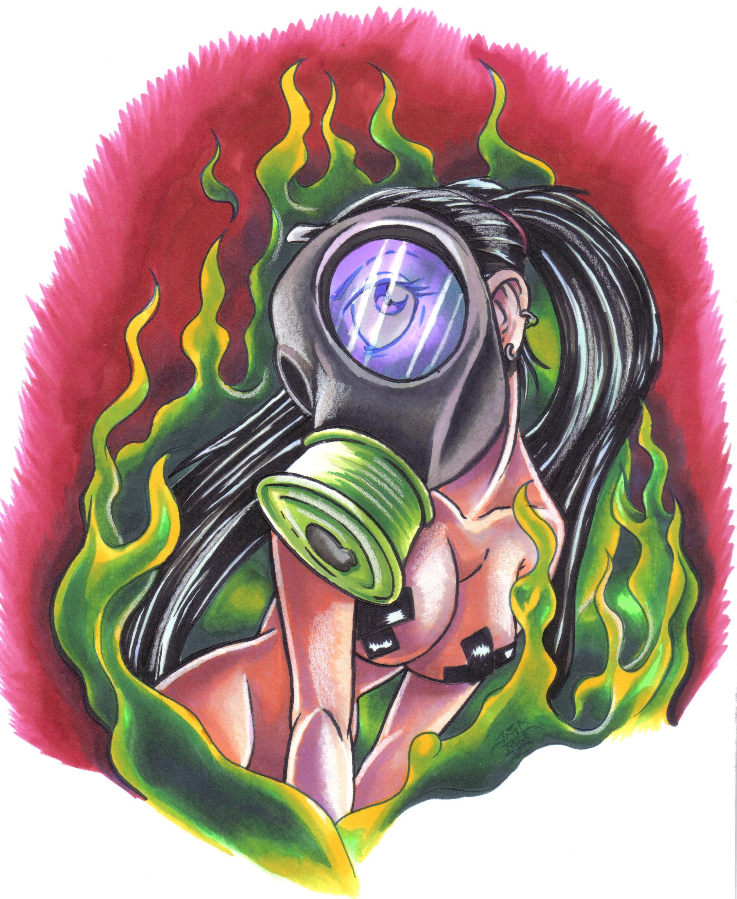 2442x2976 Gas Mask Girl Tattoo Design - Gas Mask Girl Drawing