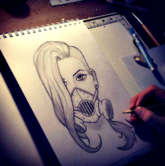 573x577 Gas Mask Girl - Gas Mask Girl Drawing