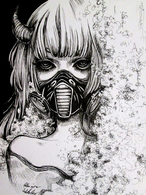 Gas Mask Girl Drawing At Paintingvalley Com Explore Collection