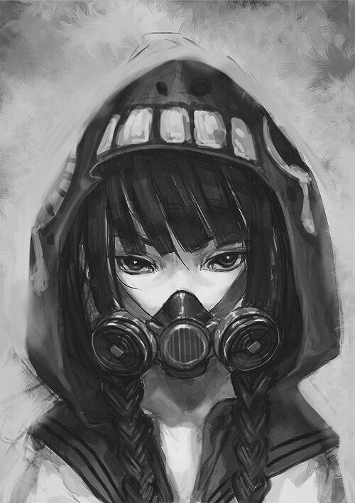 500x708 ariel wydnie wearing a gas mask in the later volume sort of tells - Gas Mask Girl Drawing
