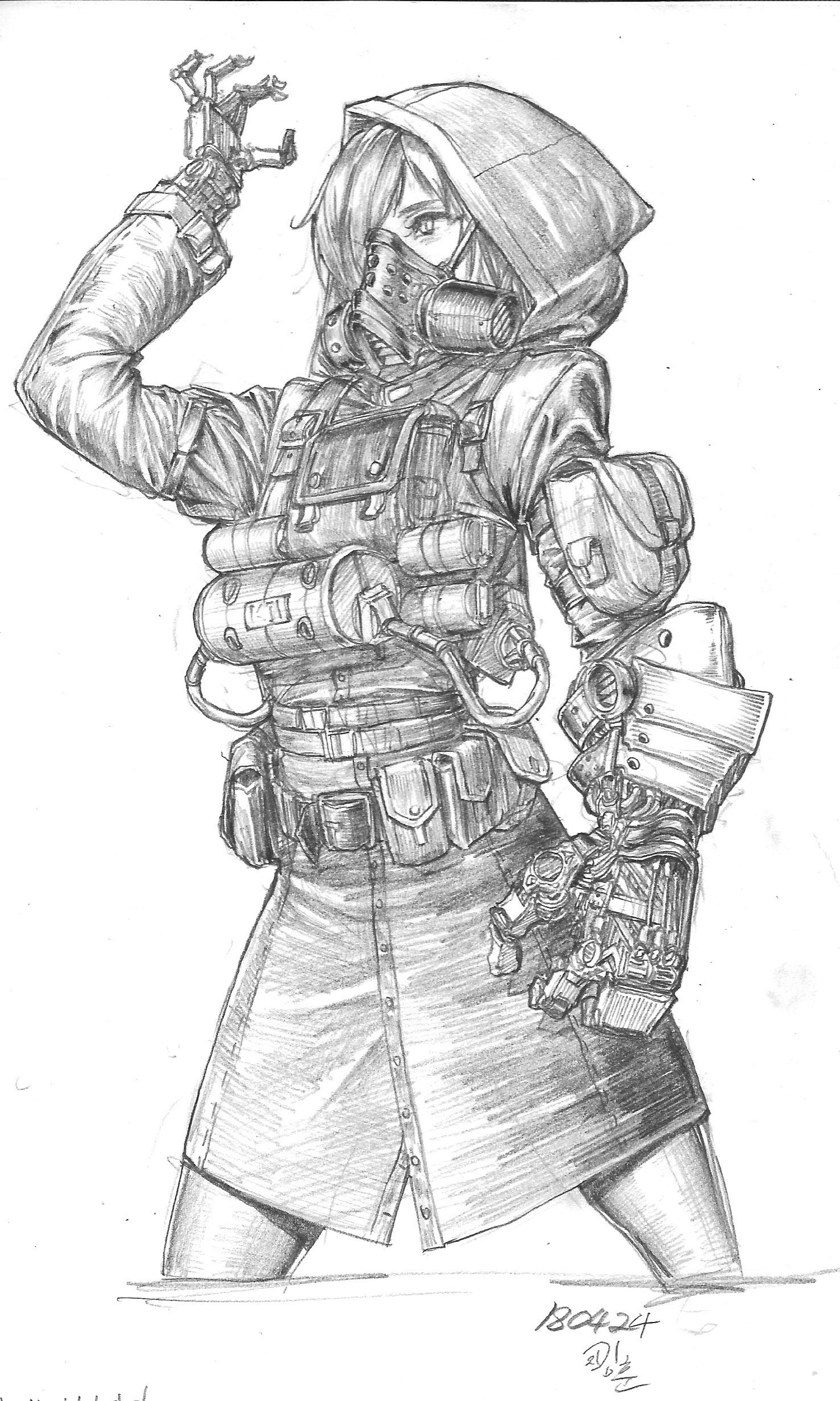 1478x2464 Artstation - Gas Mask Girl Drawing
