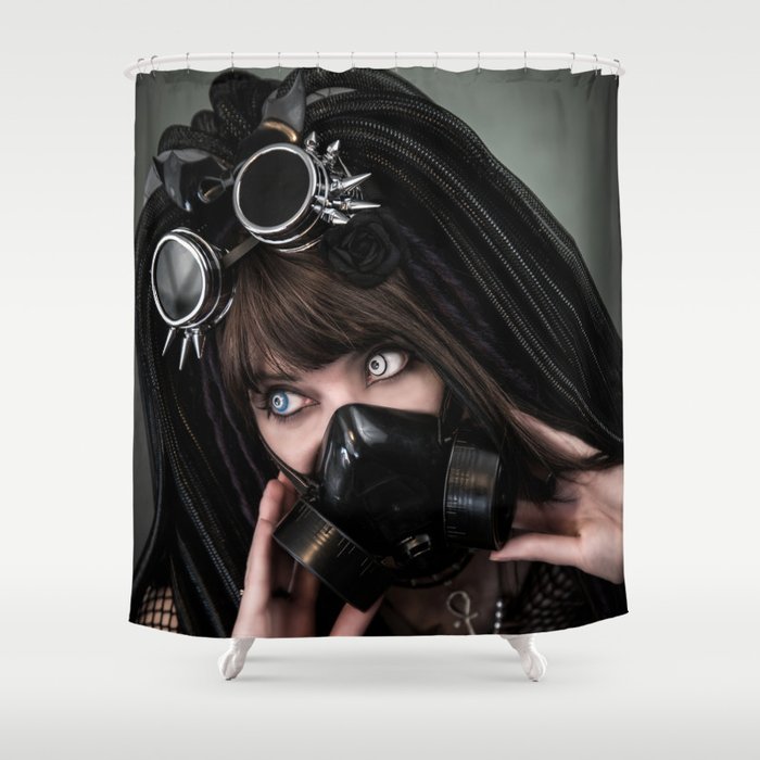 700x700 cybergoth cyber girl black gas mask shower curtain - Gas Mask Girl Drawing
