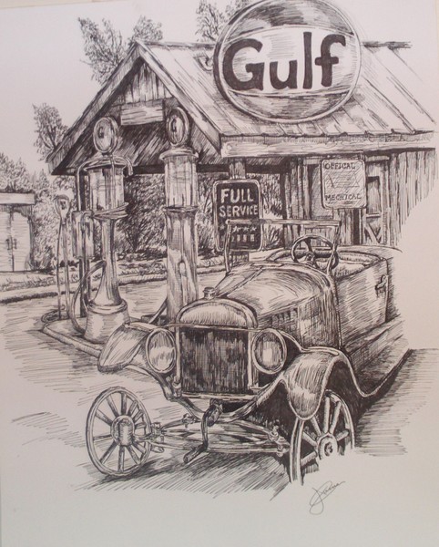 482x600 Old Gas Station - Gas Station Drawing