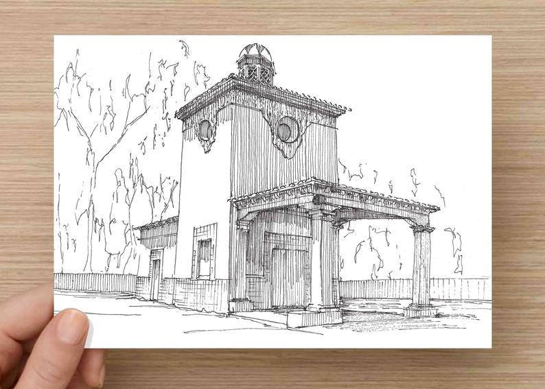 794x567 Pen And Ink Drawing Of Barnsdall Rio Grande Gas Station Near Etsy - Gas Station Drawing