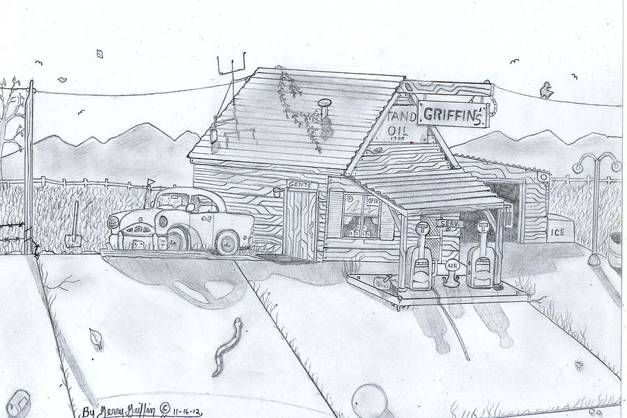 900x601 Rustic Gas Station Days Of Past Drawing - Gas Station Drawing