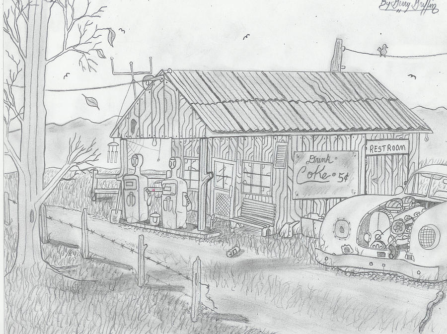 900x673 The Lost In Time Gas Station Drawing - Gas Station Drawing