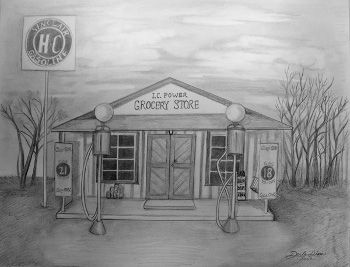 350x267 Drawing Of Old General Store And Gas Station Drawing - Gas Station Drawing