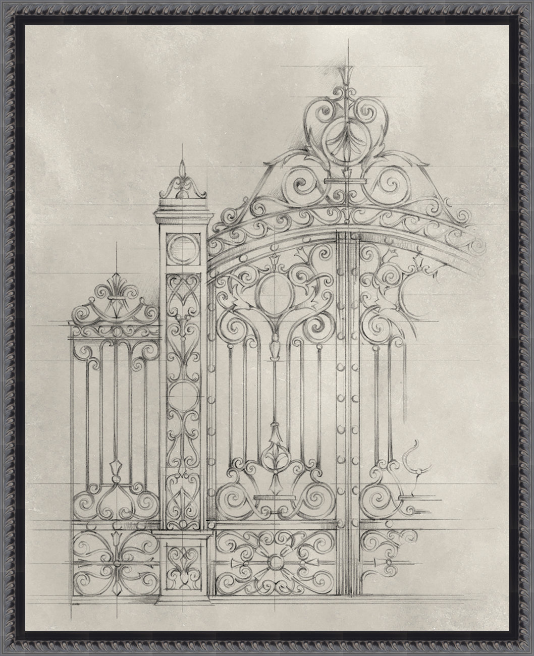 1058x1300 House Of Hampton 'iron Gate Design I' Framed Drawing Print Wayfair - Gate Drawing