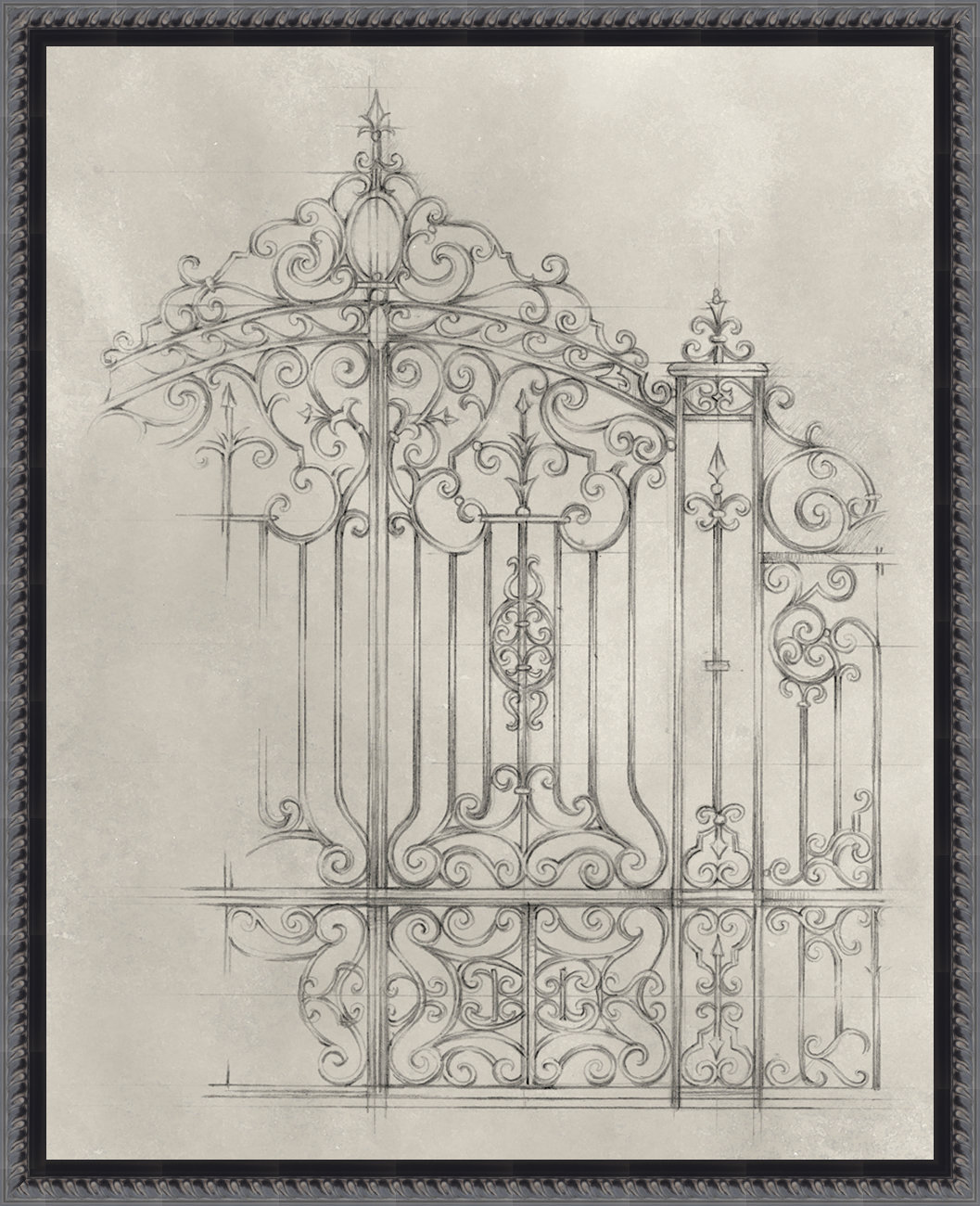 1057x1300 House Of Hampton 'iron Gate Design Ii' Framed Drawing Print Wayfair - Gate Drawing