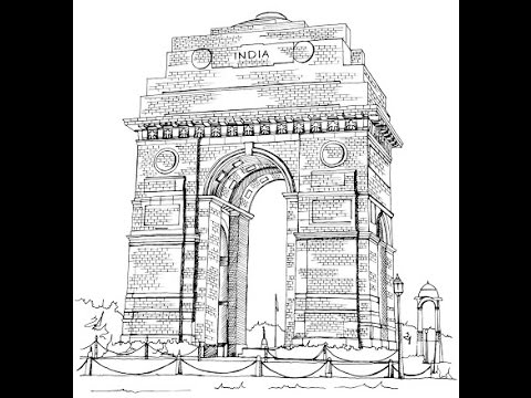 480x360 How To Draw India Gate Drawing Step - Gate Drawing