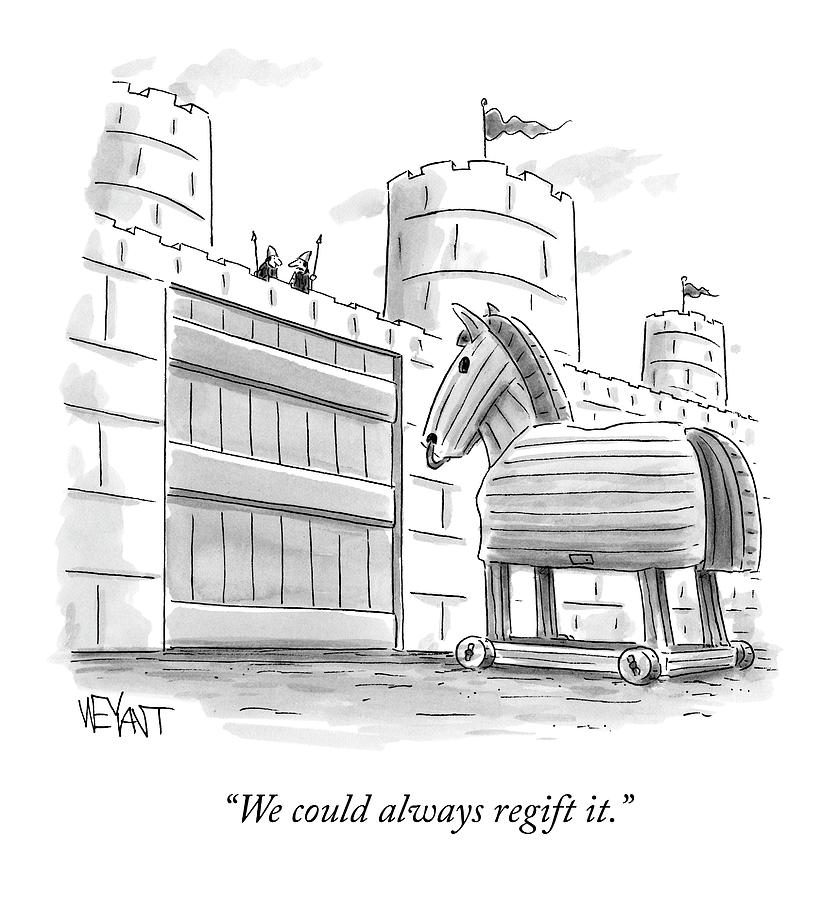 838x900 a trojan horse arrives outside a castle gate drawing - Gate Drawing