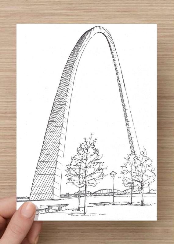 570x798 ink sketch of st louis arch in missouri jefferson expansion etsy - Gateway Arch Drawing
