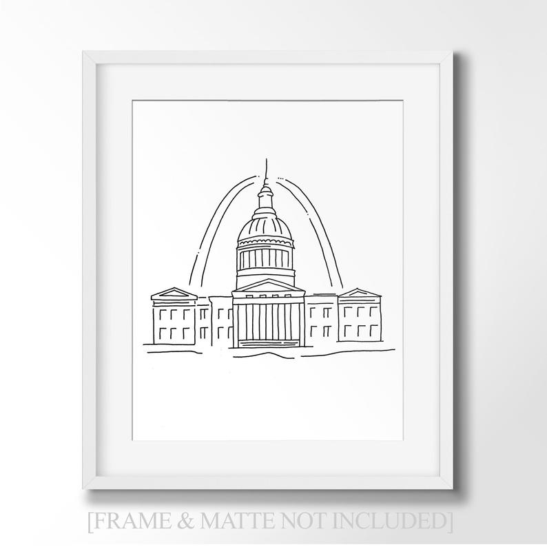 794x794 st louis courthouse and arch line art for travel lovers etsy - Gateway Arch Drawing