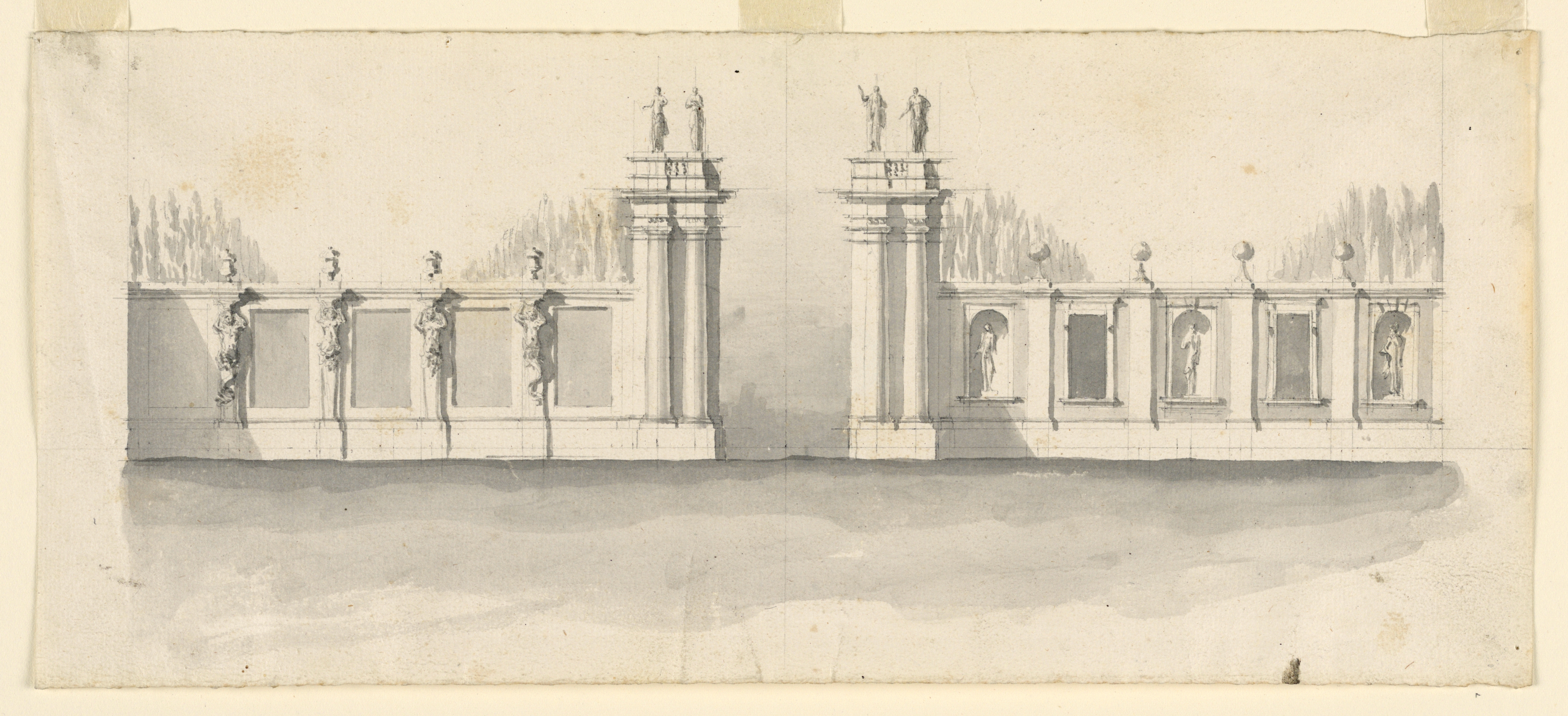 4096x1870 filedrawing, design for a gateway with lodges, early design - Gateway Drawing