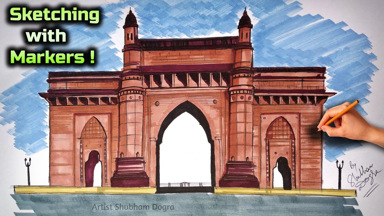 1280x720 timelapse drawing gateway of india, mumbai architectural - Gateway Drawing