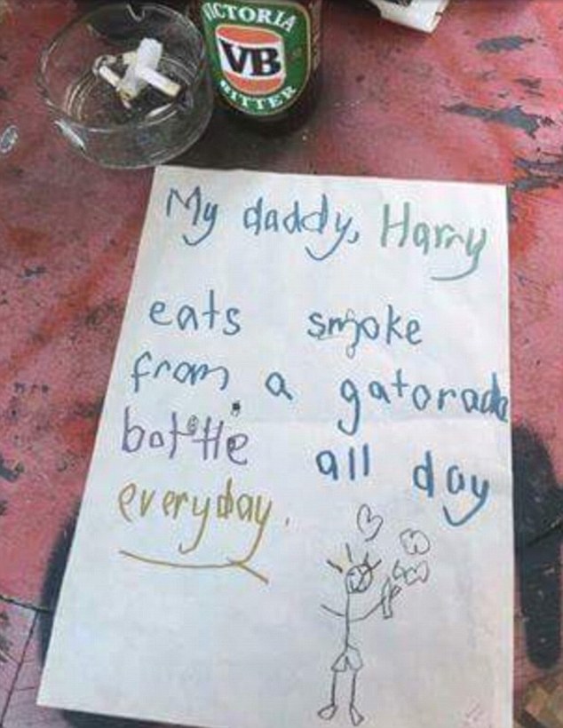 634x820 australian child's letter and drawing reveals father's smoking - Gatorade Bottle Drawing