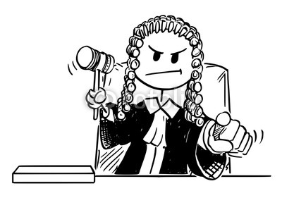 400x281 cartoon stick drawing conceptual illustration of angry judge - Gavel Drawing