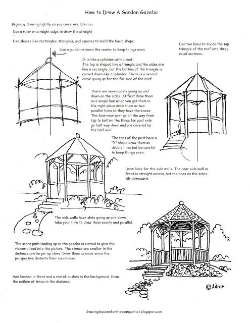 495x640 How To Draw A Garden Gazebo Worksheet And Drawing Lesson - Gazebo Drawing