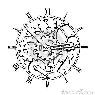 400x400 steampunk gear coloring page - Gear Clock Drawing