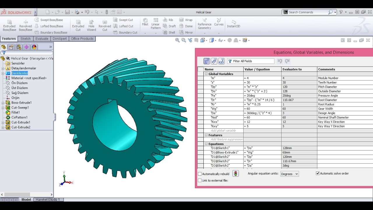 1280x720 helical gear drawing with equation in solidworks - Gear Drawing