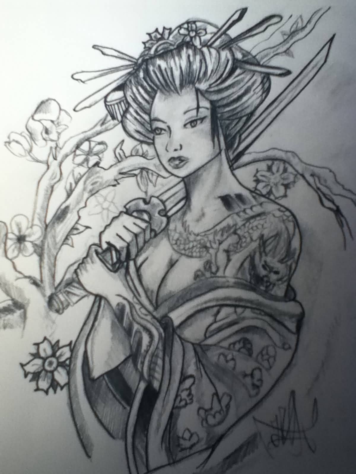 1200x1600 geisha tattoo samurai geisha drawing - Geisha Drawing